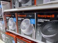 Seattle, WA USA - circa August 2022: Close up, selective focus on Honeywell indoor fans for sale inside a Target retail store