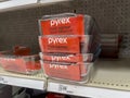 Seattle, WA USA - circa August 2022: Close up, selective focus on Pyrex products for sale inside a Target retail store