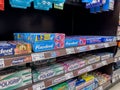 Seattle, WA USA - circa August 2022: Close up view of denture adhesive and cleaning products for sale inside a grocery store