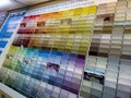 Seattle, WA USA - circa December 2022: Angled view of paint swatch cards inside the paint department inside a Walmart store Royalty Free Stock Photo