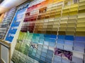 Seattle, WA USA - circa December 2022: Angled view of paint swatch cards inside the paint department inside a Walmart store Royalty Free Stock Photo