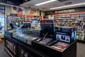 Seattle, WA USA circa December 2022: Wide view checkout counter GameStop gaming store