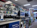 Seattle, WA USA - circa December 2022: Wide view of the checkout counter inside a GameStop gaming store