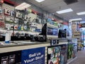 Seattle, WA USA - circa December 2022: Wide view of the checkout counter inside a GameStop gaming store