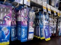 Seattle, WA USA - circa July 2023: Close up view of Oral B toothbrush products for sale inside a QFC grocery store