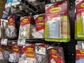 Seattle, WA USA - circa June 2022: Close up view of Command Strip products for sale inside a Lowe\'s home improvement store Royalty Free Stock Photo