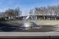 Seattle, WA USA - circa March 2022: Gorgeous view of the International Fountain near the Space Needle in the downtown area on a Royalty Free Stock Photo