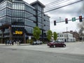 Seattle, WA USA - circa May 2021: Street view of Seattle`s KING TV news building downtown on an overcast day