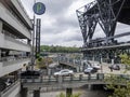 Seattle, WA USA - circa May 2021: View of car entering the parking garage at CenturyLink Field Event Center on an overcast day Royalty Free Stock Photo