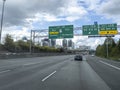 Seattle, WA USA - circa May 2021: View of downtown Seattle from the interstate, near Northeast 4th Street and 8th Street