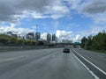 Seattle, WA USA - circa May 2021: View of downtown Seattle from the interstate, near Northeast 4th Street and 8th Street
