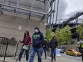 Seattle, WA USA - circa May 2021: View of separated lines for people to queue up for health screenings before getting the covid 19