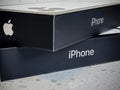 Seattle, WA USA - circa May 2022: View of two iPhone 13 Pro boxes on a kitchen counter inside a home Royalty Free Stock Photo