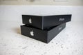 Seattle, WA USA - circa May 2022: View of two iPhone 13 Pro boxes on a kitchen counter inside a home