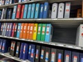 Seattle, WA USA - circa November 2022: Angled view of a variety of binders for sale inside a Staples store