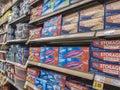 Angled view of Ziploc and other brands food storage containers inside a QFC grocery store