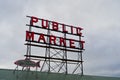 Close up of the Public Market sign in Pike Place on an overcast day Royalty Free Stock Photo