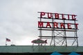 Close up of the Public Market sign in Pike Place on an overcast day Royalty Free Stock Photo