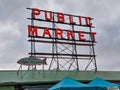 Close up of the Public Market sign in Pike Place on an overcast day Royalty Free Stock Photo