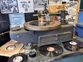 Vinyl record player display inside Georgetown Records in the industrial neighborhood of Seattle