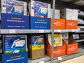 Seattle, WA USA - circa November 2022: Wide view of cardboard storage boxes for sale inside a Staples store