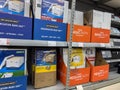 Seattle, WA USA - circa November 2022: Wide view of cardboard storage boxes for sale inside a Staples store