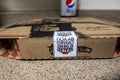 Seattle, WA USA - circa October 2021: Macro, selective focus on a Pizza Hut pizza box sitting on a kitchen counter after being