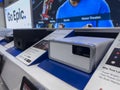 Seattle, WA USA - circa September 2022: Close up, selective focus on projectors for sale inside a Best Buy store