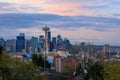 View of downtown Seattle skyline at sunrise in Washington Royalty Free Stock Photo