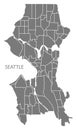 Seattle Washington city map with neighborhoods grey illustration