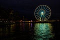 Seattle Washington City Skyline & Ferris Wheel on Wharf late at night