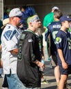 Seattle, Washington - 8/9/2018 : A fan with face paint and a mohawk before a Seattle Seahawks game Royalty Free Stock Photo