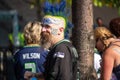 Seattle, Washington - 8/9/2018 : A fan with face paint and a mohawk before a Seattle Seahawks game Royalty Free Stock Photo