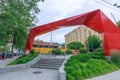 View of Hing Hay Park with pavilion built in Seattle Chinatown Royalty Free Stock Photo