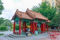 View of Hing Hay Park with pavilion built in Seattle Chinatown Royalty Free Stock Photo