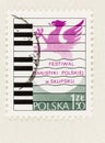 Piano Keys and Griffin on Polish Postage Stamp of 1977 Royalty Free Stock Photo