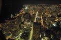 Seattle, Washington from Sky View Observatory on top of Columbia Center Office Building at night. Royalty Free Stock Photo