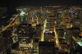 Seattle, Washington from Sky View Observatory on top of Columbia Center Office Building at night. Royalty Free Stock Photo