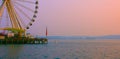 Seattle, Washington, United States usa  janvier ,10, 2019  ,Seattle waterfront with Great Wheel and the Puget Sound with a ferry Royalty Free Stock Photo