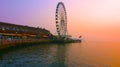 Seattle, Washington, United States usa  janvier ,10, 2019  ,Seattle waterfront with Great Wheel and the Puget Sound with a ferry Royalty Free Stock Photo