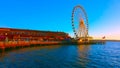 Seattle, Washington, United States usa janvier ,10, 2019 , Seattle waterfront with Seattle Great Wheel, sunset , tourist