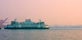 Seattle, Washington, United States usa  janvier ,10, 2019  ,Washington state ferry boat on Elliott Bay leaving the Seattle Royalty Free Stock Photo