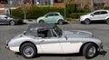 Seattle, Washington USA - April 06, 2021: austin healey retro oldtimer car convertible side view.