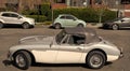 Seattle, Washington USA - April 06, 2021: austin healey retro oldtimer car convertible side view.