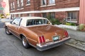 Seattle, Washington USA - April 06, 2021: cadillac brougham oldsmobile carriage retro car back view