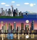 Seattle, Washington, USA - Day to Night Vector Kit