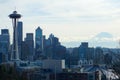 SEATTLE, WASHINGTON, USA - JAN 23rd, 2017: Seattle skyline panorama seen from Kerry Park during the morning light with Royalty Free Stock Photo