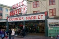 SEATTLE, WASHINGTON, USA - JAN 24th, 2017: Entrance to the Pike Place Market in Seattle Downtown. The market opened in Royalty Free Stock Photo