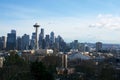 SEATTLE, WASHINGTON, USA - JAN 24th, 2017: Seattle skyline panorama seen from Kerry Park during the day light with Mount Royalty Free Stock Photo