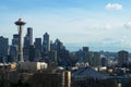 SEATTLE, WASHINGTON, USA - JAN 24th, 2017: Seattle skyline panorama seen from Kerry Park during the day light with Mount Royalty Free Stock Photo